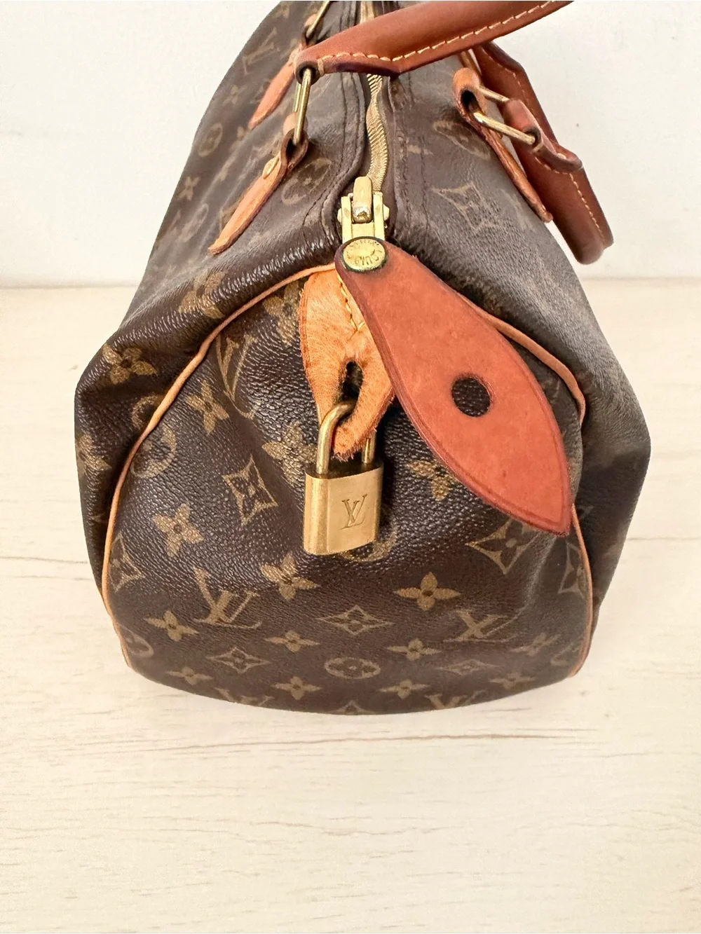 Louis Vuitton Brown Monogram Canvas Satchel with Tan Trim and Gold Hardware